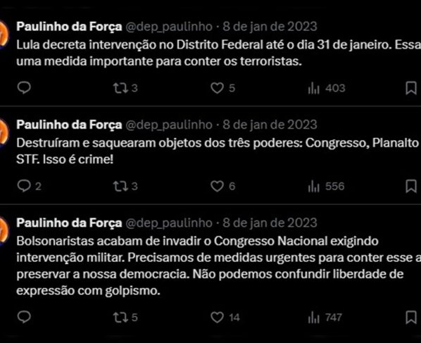 Imagem colorida reprodução de postagem do deputado federal Paulinho da Força (Solidariedade-SP), no X