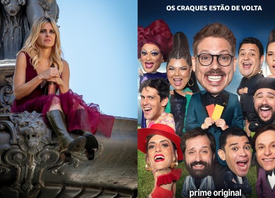 Montagem de imagens mostra cena do filme (Des)controle (esquerda) e o elenco de LOL: Se Rir, Já Era! (direita) - Metrópoles