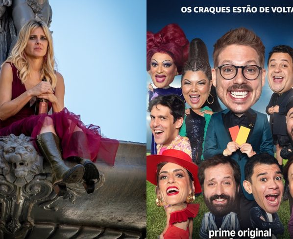 Montagem de imagens mostra cena do filme (Des)controle (esquerda) e o elenco de LOL: Se Rir, Já Era! (direita) - Metrópoles