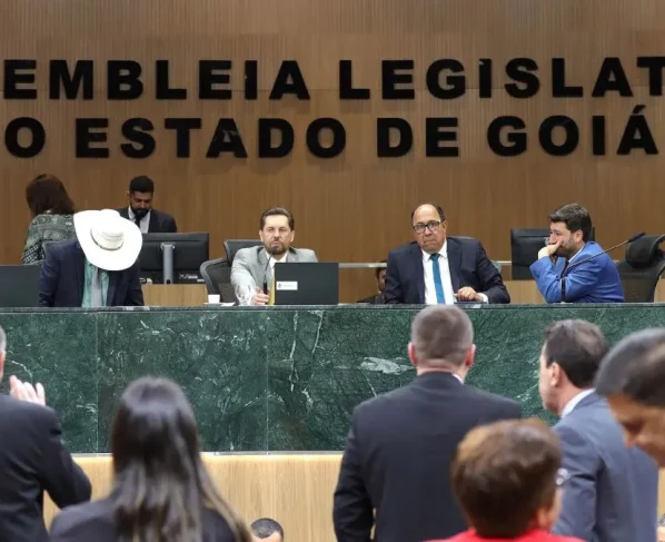 Imagem mostra deputados no plenário da Alego