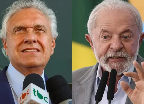 Imagem mostra Caiado (à esq) e Lula