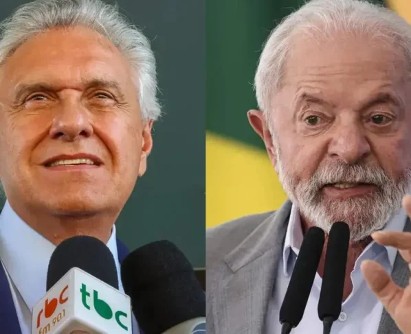 Imagem mostra Caiado (à esq) e Lula